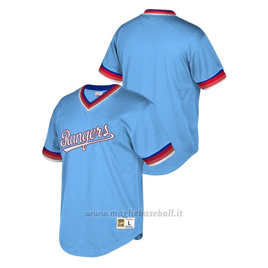 Maglia Baseball Uomo Texas Rangers Cooperstown Collection Mesh Wordmark V-neck Blu Luminoso